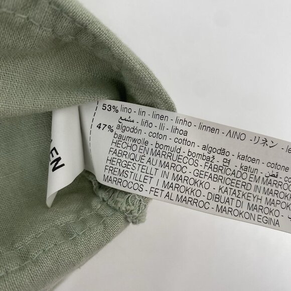 ZARA Size S Sage Green Sleeveless Linen V-Neck Pinafore Dress Overall Mini - Picture 10 of 12